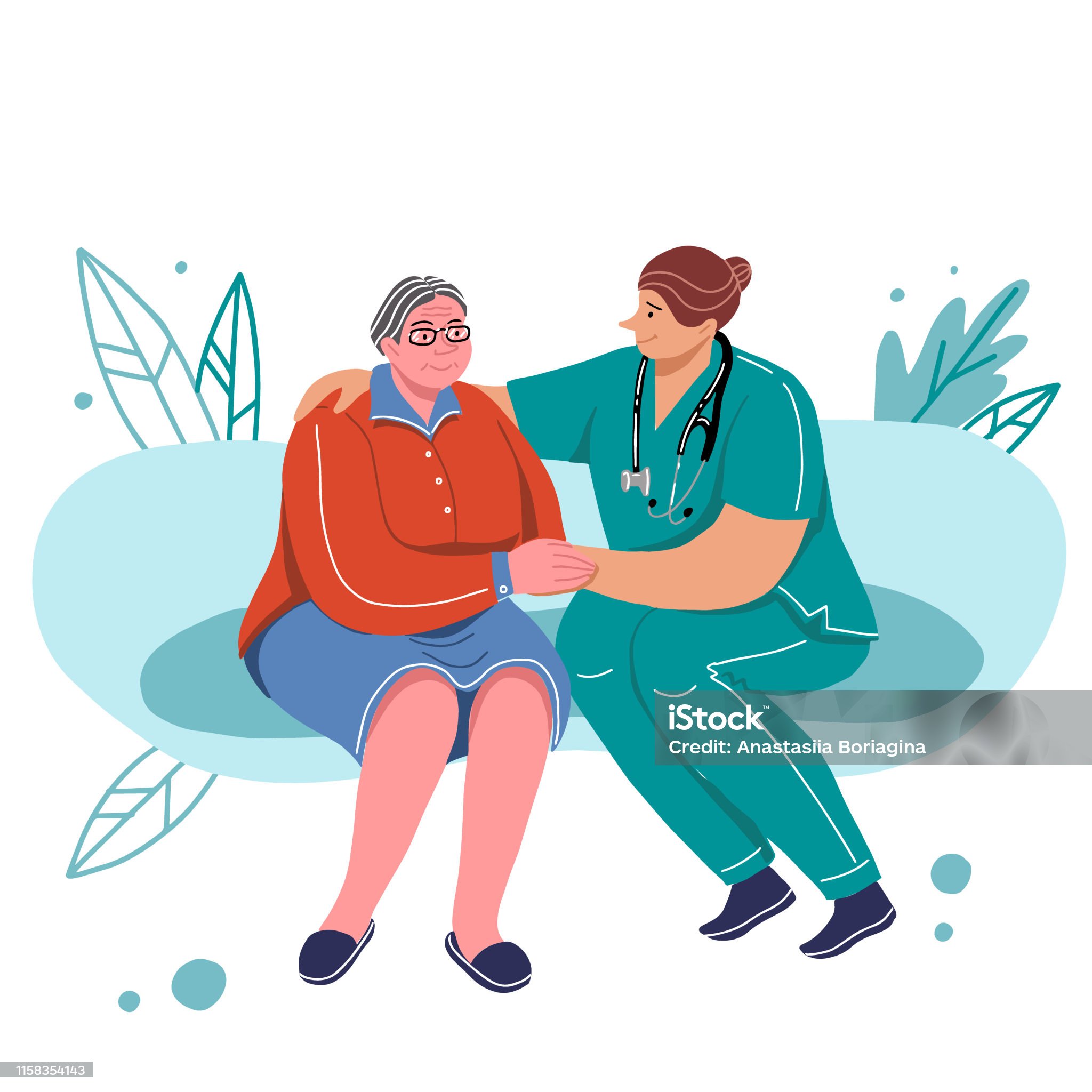 Medical care for the elderly. Caring for the elderly. Vector illustration in a flat style. Help nurses to retirees.